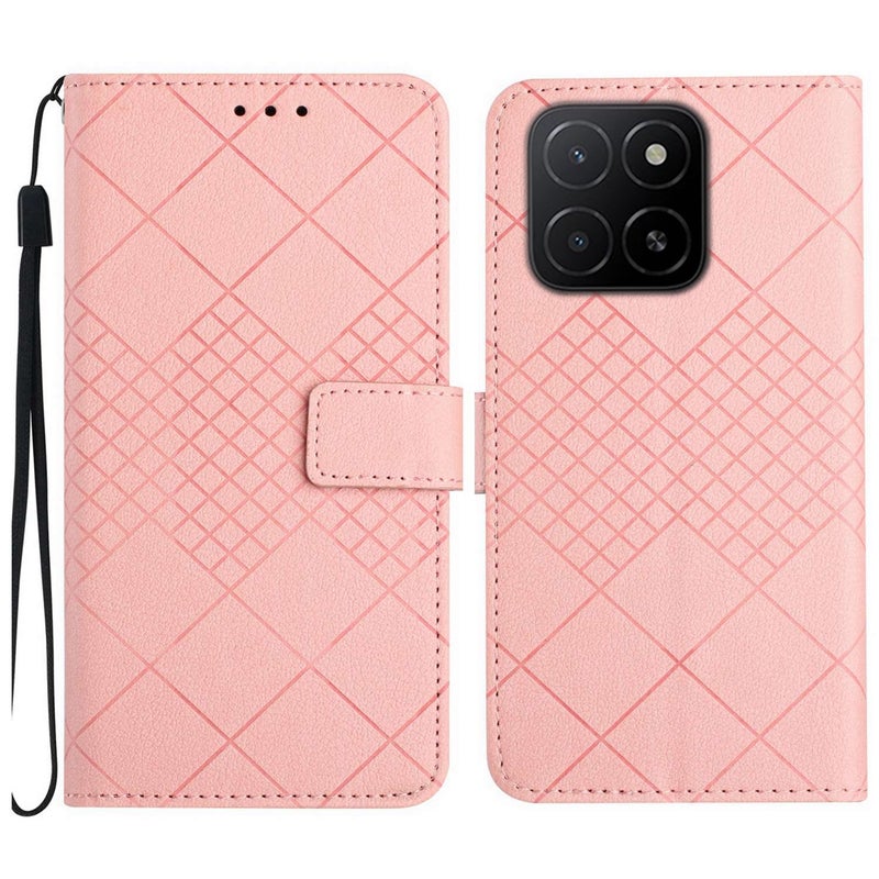 BURAQ Case Cover For Honor X5b 4G / X5b Plus 4G Rhombic Grid Texture Leather Phone Case(Pink) - Image 1