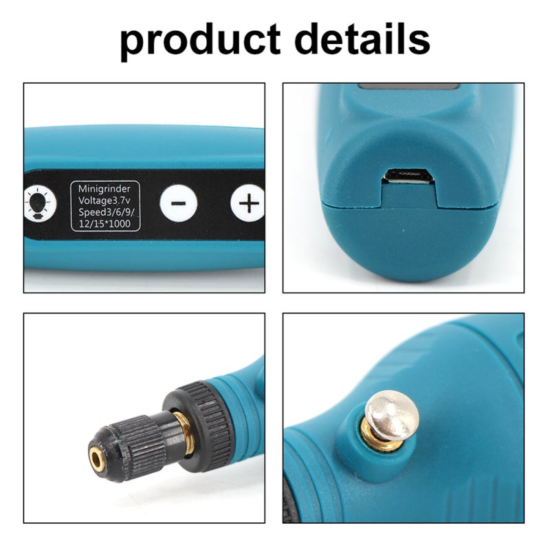قلم نقش بالشحن اللاسلكي عبر USB - قلم مفر كهنزي مضغوط محمول بسرعة قابلة للتعديل - آلة نقش وآلة طحن مصبوبة بإضاءة LED - Image 4