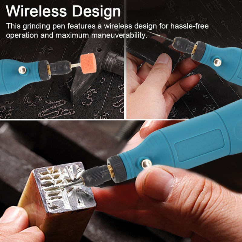 قلم نقش بالشحن اللاسلكي عبر USB - قلم مفر كهنزي مضغوط محمول بسرعة قابلة للتعديل - آلة نقش وآلة طحن مصبوبة بإضاءة LED - Image 2
