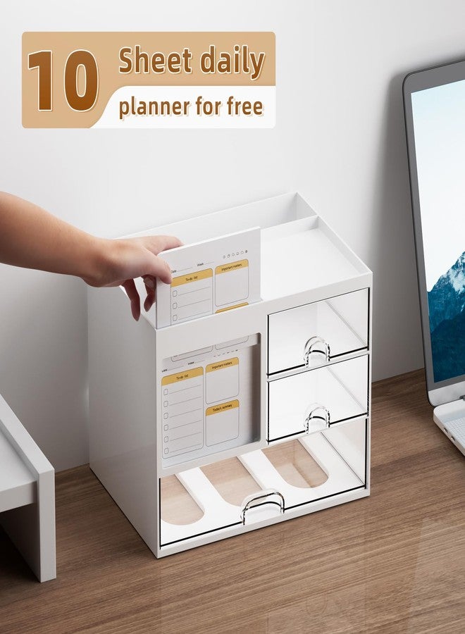 Marbrasse Desk Organizer with 3 Drawer, Multi-Functional Pencil Pen Holder for Desk, Desk Organizers and Accessories with 4 Compartments, Desktop Organizer Storage for Office Home Art Supplies (White) - Image 3