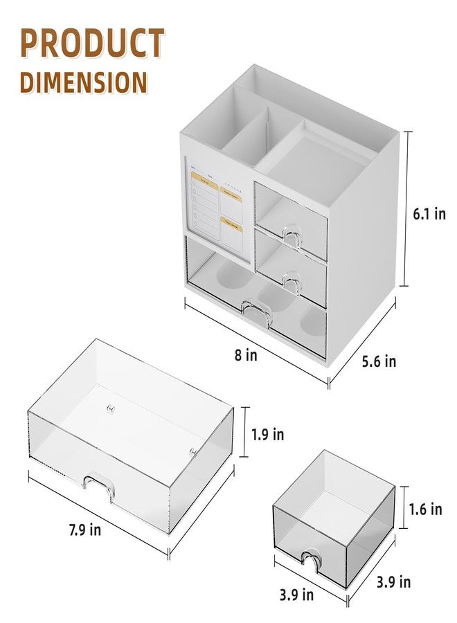 Marbrasse Desk Organizer with 3 Drawer, Multi-Functional Pencil Pen Holder for Desk, Desk Organizers and Accessories with 4 Compartments, Desktop Organizer Storage for Office Home Art Supplies (White) - Image 4
