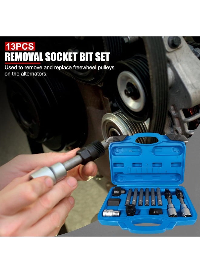 DEFAONS 13PCS Alternator Freewheel Pulley Removal Tool Kit | Multi-Type Bit Socket Set (H8–H10, M8–M10, T40–T50) with Carry Case | For Bosch, Valeo, Denso Alternators | CR-V Steel Construction - Image 5