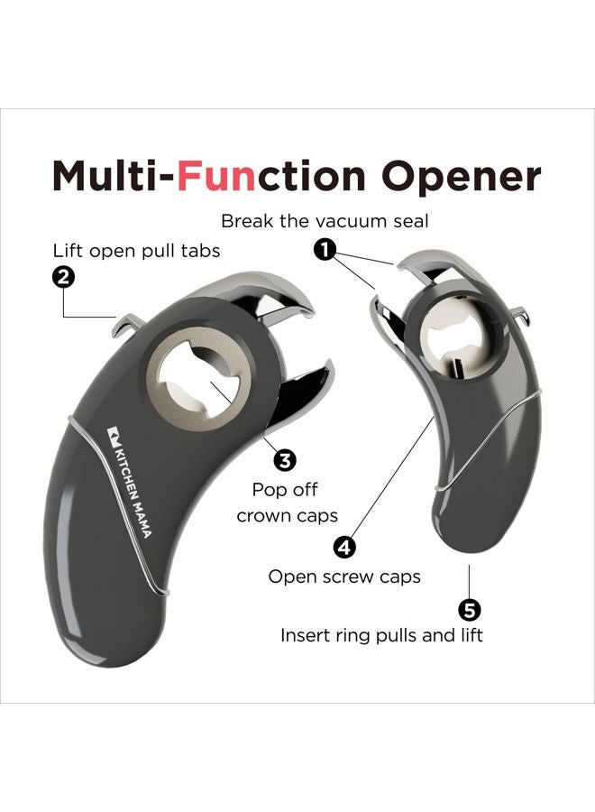 Kitchen Mama Epic One Multifunctional Opener - Opens Bottles with Screw Caps and Crown Caps, Cans, Pull Tabs and Jars - Ergonomic, Arthritic Hand Friendly - Metal Grey - Image 2