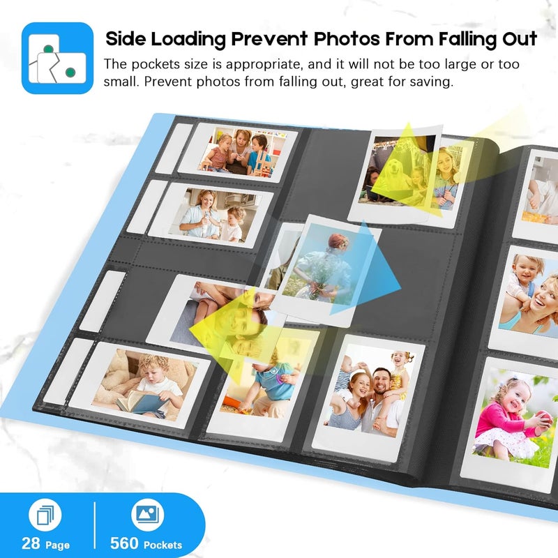 Veicevol 560 Pockets Photo Album for Fujifilm Instax Mini Camera, Album for Polaroid Photo, for Fujifilm Instax Mini 12 11 9 40 90 8 Evo LiPlay Instant Camera, 2x3 Photo Albums (Blue) - Image 5