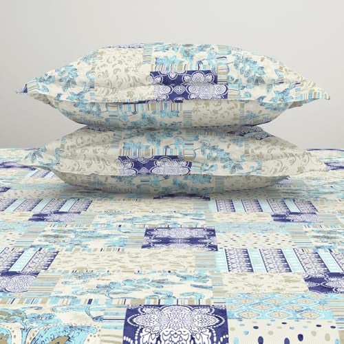 Welspun 120 TC Cotton Blend Bedsheet for Double Bed with 2 Pillow Cover | Skin Safe & Super Soft Queen Size Bed Sheet | (224 X 254 CM) - Geometric Blue | Harmony - Image 5