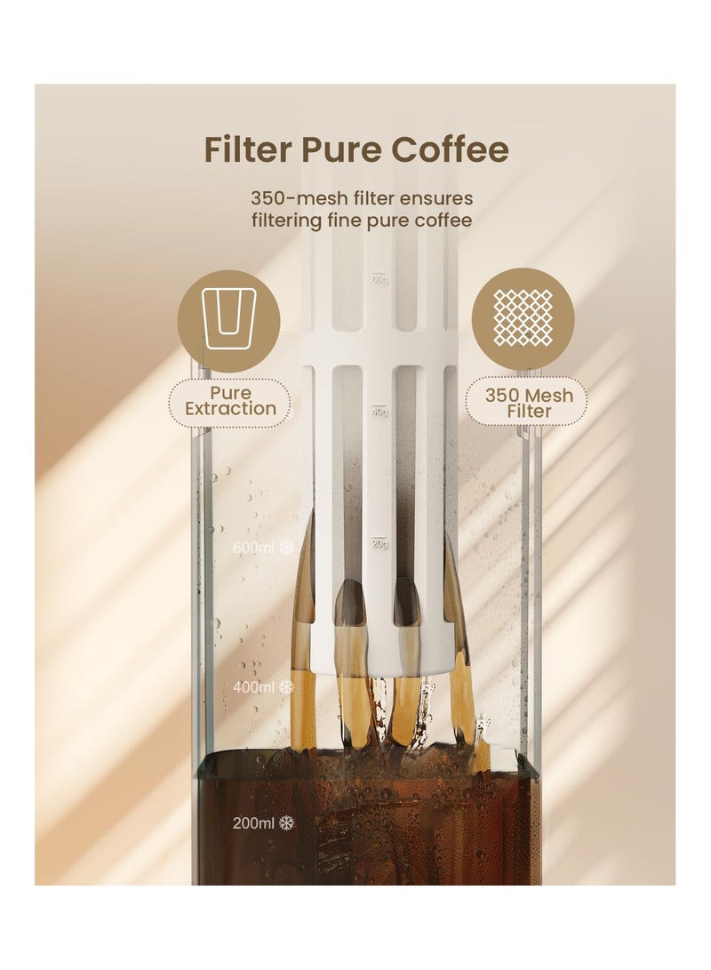 SYOSI صانع قهوة باردة - آلات شاي مثلج - قهوة مثلجة - صانع شاي وقهوة سعة 34 أونصة بدون مقبض لتوفير المساحة، إبريق تريتان، فلتر 350 شبكة، مضاد للتسرب بنسبة 100% - Image 3