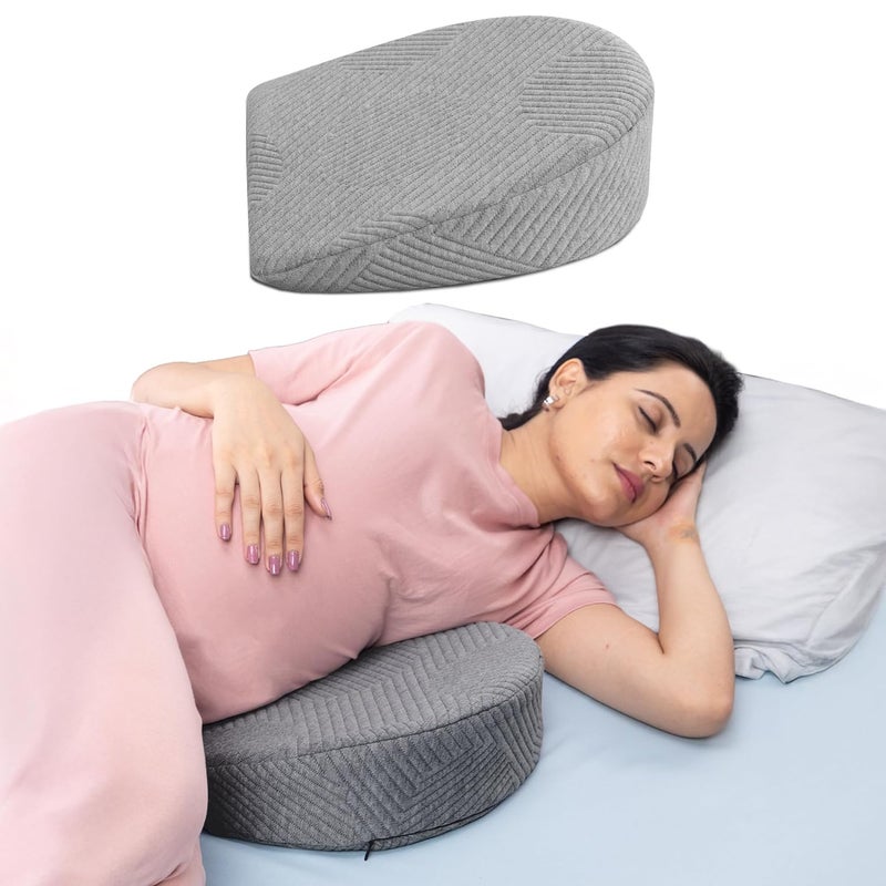 Frido وسادة الحمل المائلة | دعم الذاكرة للحمل وما بعد الولادة للنوم الجانبي | دعم متعدد الاستخدامات للبطن والظهر والساقين لتخفيف الضغط | غطاء قماش مزيج بارد (رمادي) - Image 1