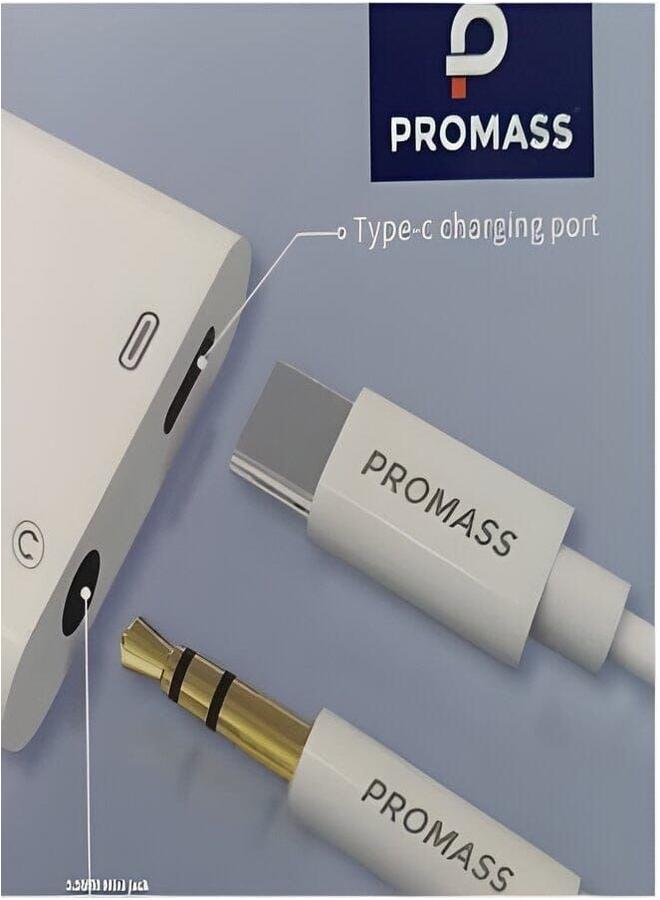 PROMASS Original Connection Type-C Charger And 3.5Mm Headphone Jack 2 In 1 For Devices That Use A Type-C Charger White Colour. - Image 2