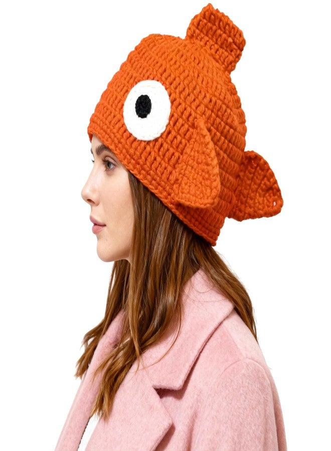 BIBITIME Handmade Knitted Cute Little Goldfish Beanie Crochet Hat Photography Prop Cap (Large for Adult, Orange) - Image 2