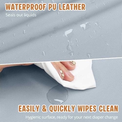 JVEOO Vegan Leather Baby Changing Pad Waterproof Wipeable Soft Diaper Changing Mat 32 x 166 Comfortable Infant Changing Station for Dresser Table - Image 3