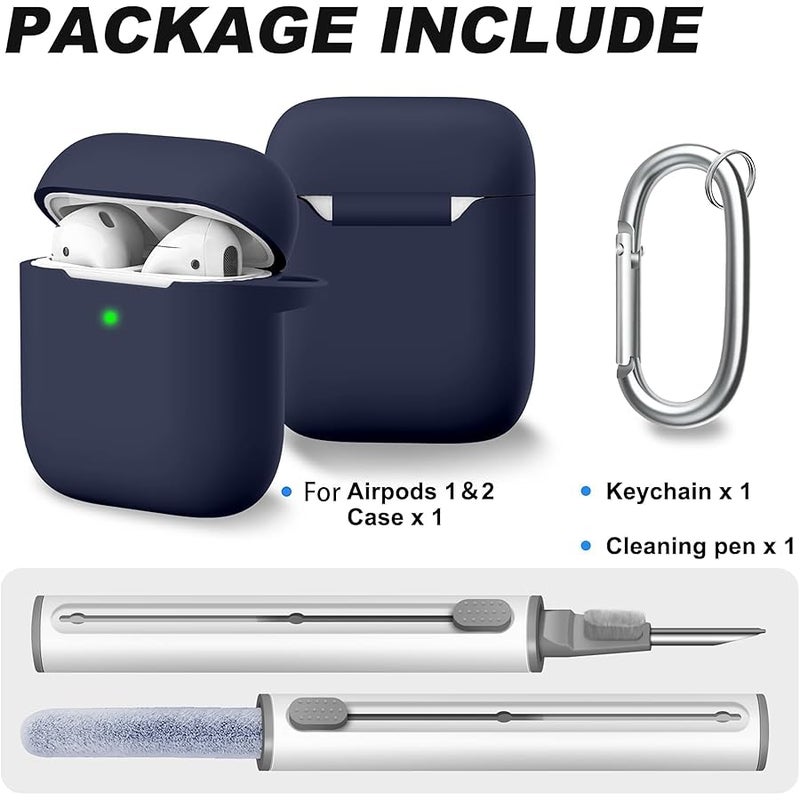 Woyinger for AirPods Case Cover, Come with Clean Pen，Soft Silicone Protective Cover for Women Men Compatible with Apple AirPods 2nd 9st Generation Charging Case, Front LED Visible,Midnight Blue - Image 2
