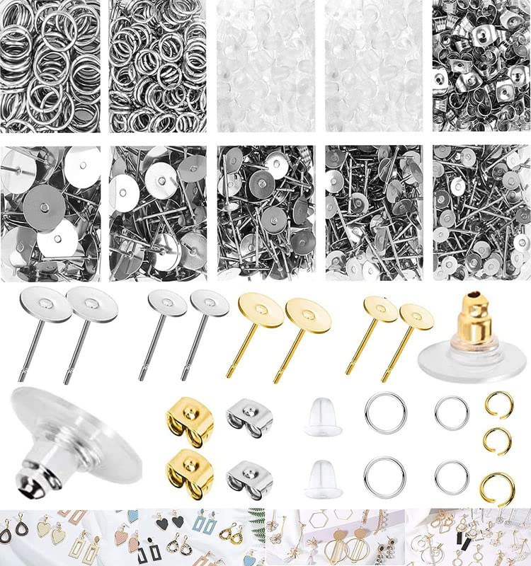 DIY Crafts DIY Crafts 5x Sets, Silver Large Post & Back Sets, Hypoallergenic Earring Posts and Backs, Steel Earring Making Kit Earring Posts Studs, Earring Backs, J (5x Sets, Silver Large Post & Back Sets)  - Image 1