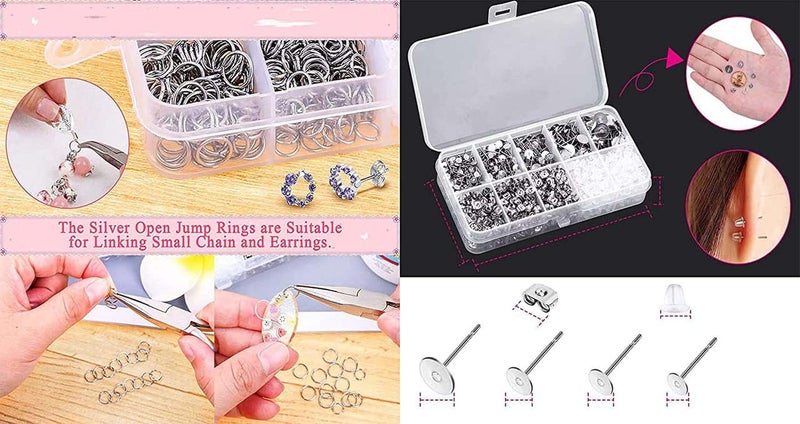 DIY Crafts DIY Crafts 5x Sets, Silver Large Post & Back Sets, Hypoallergenic Earring Posts and Backs, Steel Earring Making Kit Earring Posts Studs, Earring Backs, J (5x Sets, Silver Large Post & Back Sets)  - Image 3