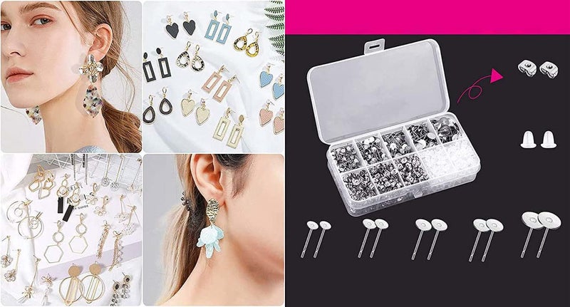 DIY Crafts DIY Crafts 5x Sets, Silver Large Post & Back Sets, Hypoallergenic Earring Posts and Backs, Steel Earring Making Kit Earring Posts Studs, Earring Backs, J (5x Sets, Silver Large Post & Back Sets)  - Image 2