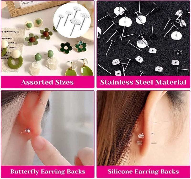 DIY Crafts DIY Crafts 5x Sets, Silver Large Post & Back Sets, Hypoallergenic Earring Posts and Backs, Steel Earring Making Kit Earring Posts Studs, Earring Backs, J (5x Sets, Silver Large Post & Back Sets)  - Image 4