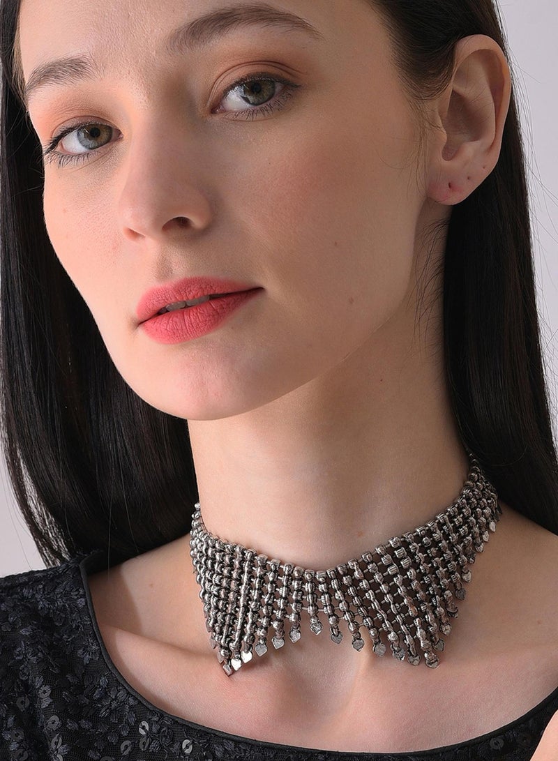 SOHI Grey & Black Choker Artificial Necklace Jewellery - Image 5