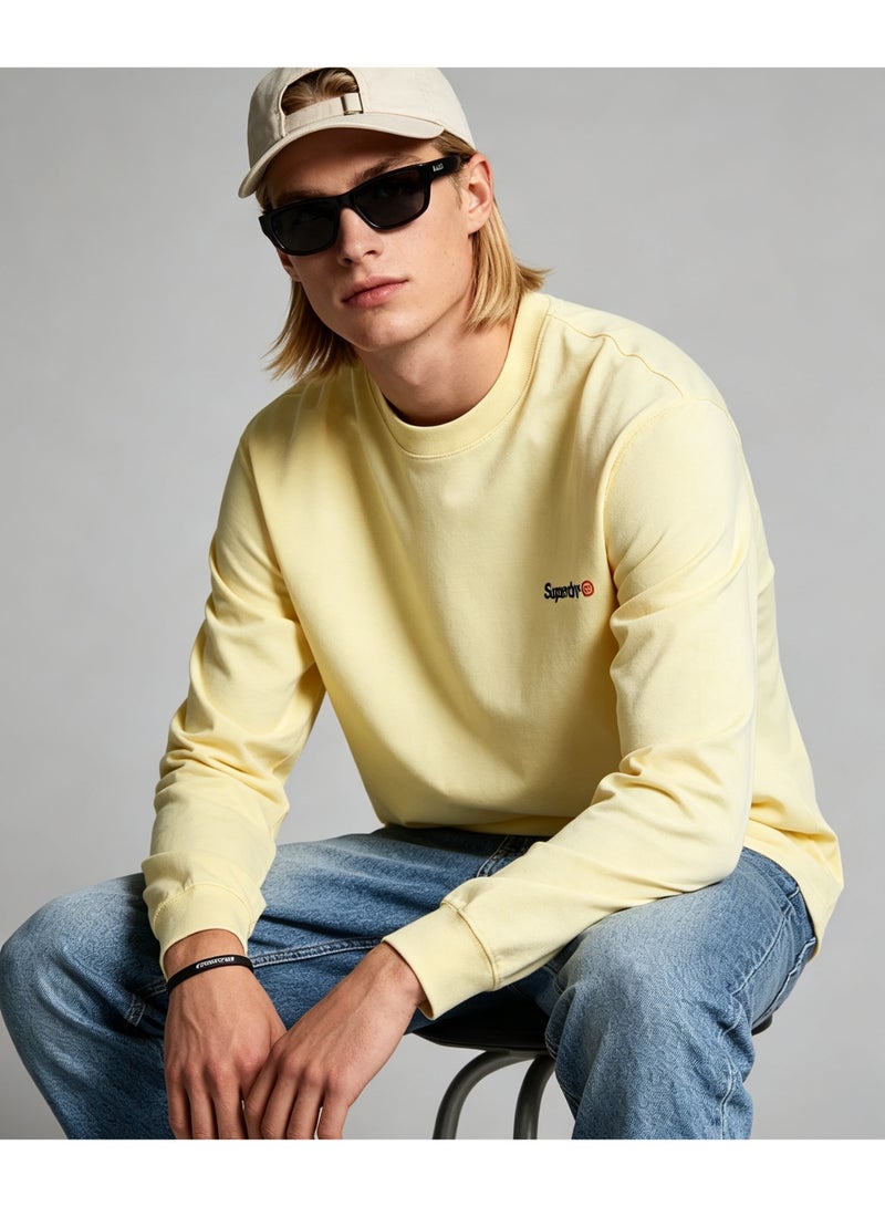 Superdry couple solid color round neck loose long sleeve T-shirt for men and women - Image 1