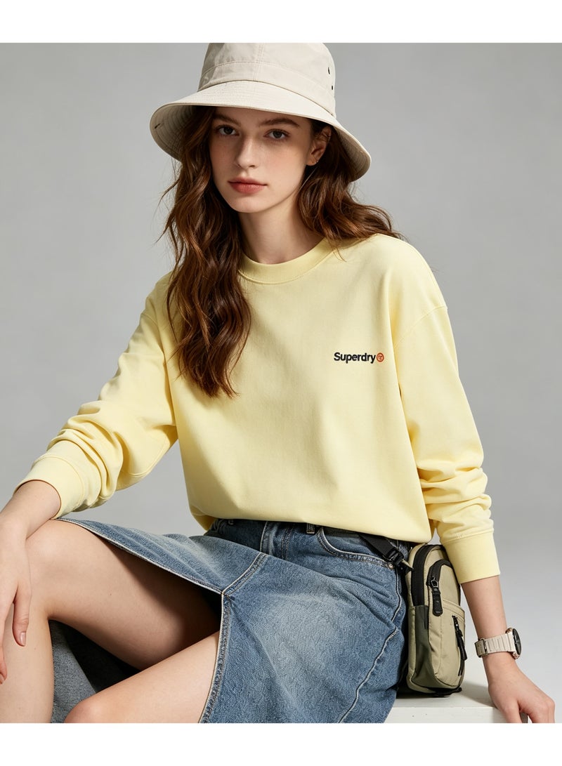 Superdry couple solid color round neck loose long sleeve T-shirt for men and women - Image 2