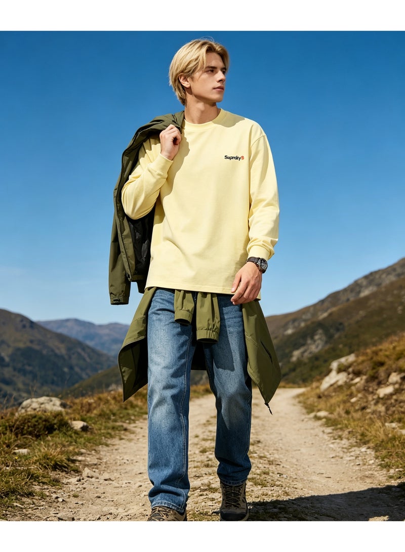 Superdry couple solid color round neck loose long sleeve T-shirt for men and women - Image 5
