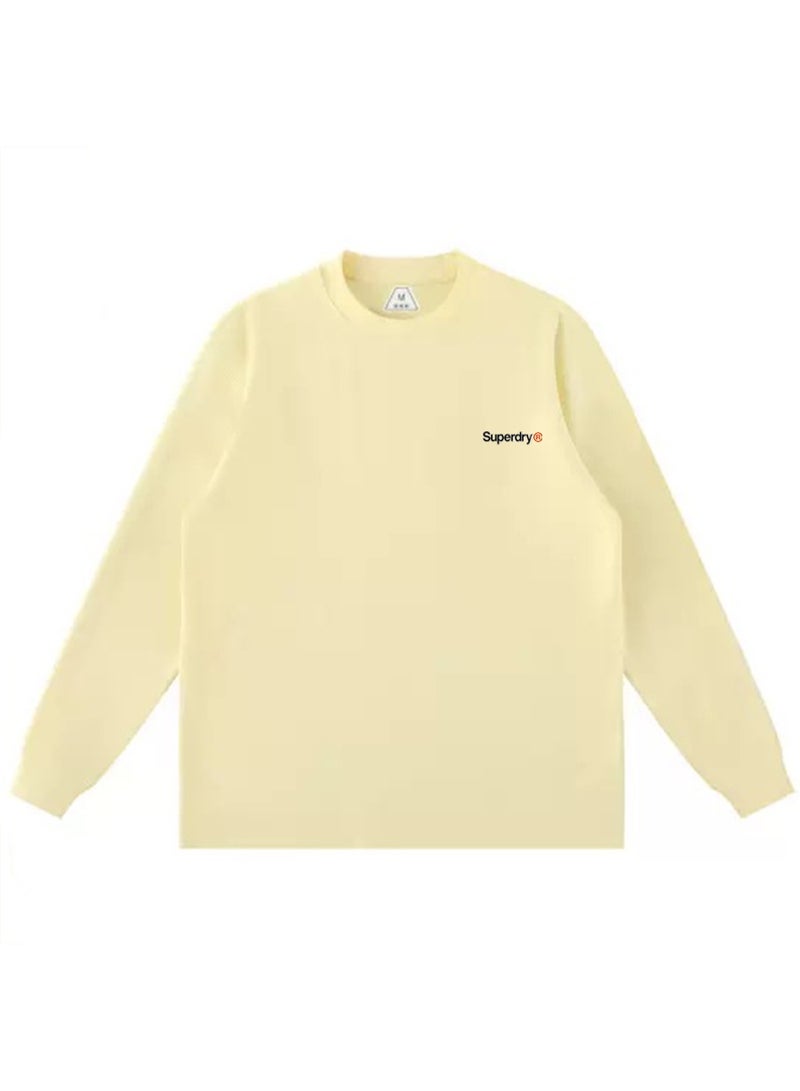 Superdry couple solid color round neck loose long sleeve T-shirt for men and women - Image 3