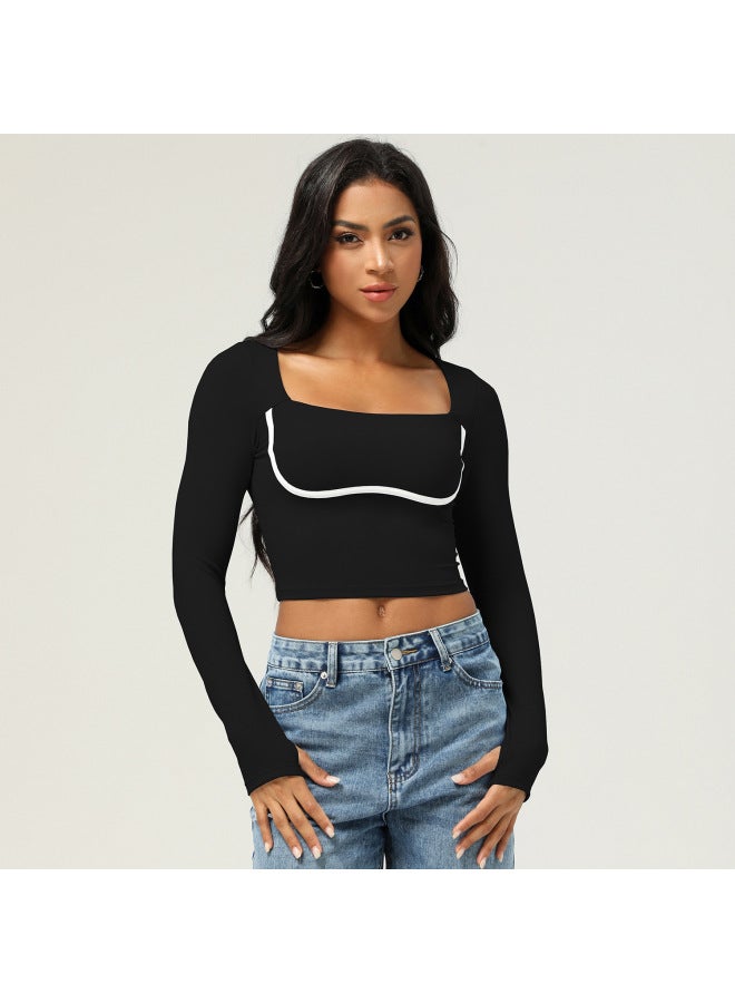 New Sports Long-sleeved T-shirt Women's Fashion Casual Slimming Fitness Yoga Clothing Top Women's Chest Pad