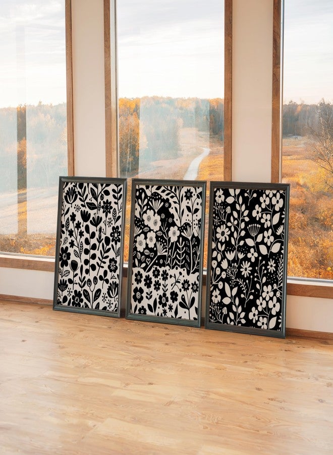 Arkasto Black & White Floral Wall Paintings with Frame - Set of 3 | Modern Botanical Wall Art Painting for Living Room, Bedroom & Home Décor (11x14 inch) (Design-4) - Image 1