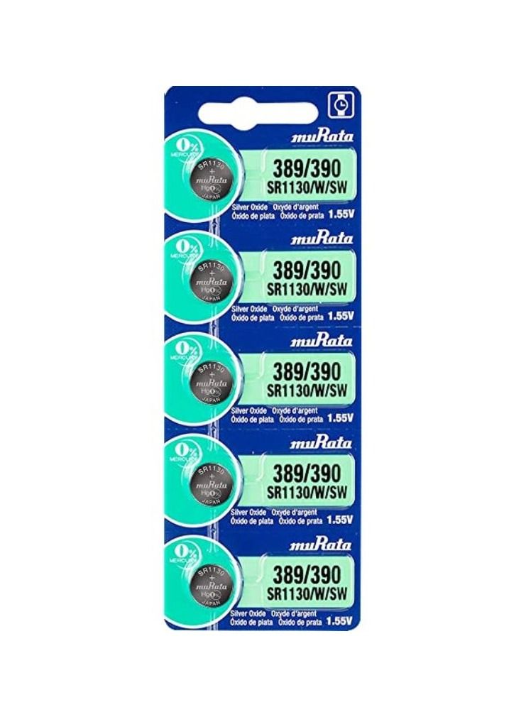 5-Pieces Murata SR1130/W/SW / 389/390 Silver Oxide 1.55V (muRata) Japan Batteries