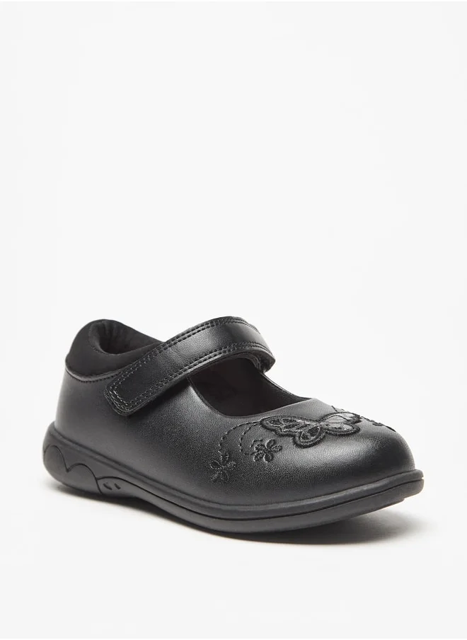 جونيورز Butterfly Applique Mary Jane Shoes with Hook and Loop Closure