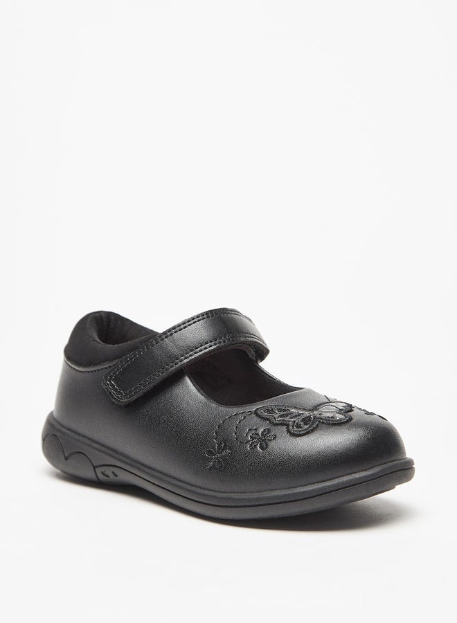 JUNIORS Butterfly Applique Mary Jane Shoes with Hook and Loop Closure - Image 1