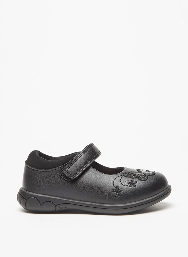 JUNIORS Butterfly Applique Mary Jane Shoes with Hook and Loop Closure