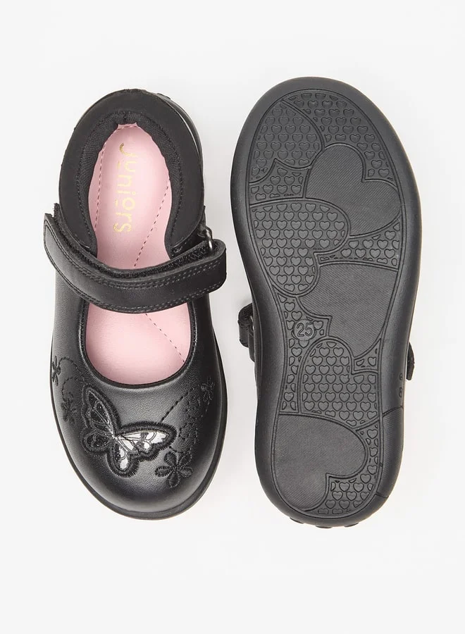 JUNIORS Butterfly Applique Mary Jane Shoes with Hook and Loop Closure