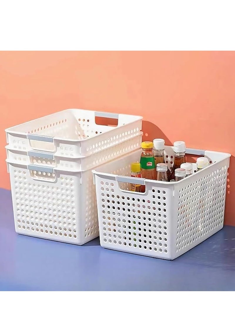 MIXDE 3-Pack Plastic Storage Baskets, Stackable Large Storage Bins Pantry Organization Storage Baskets with Handles, Open Storage Box for Bathroom, Kitchen, Office - Image 1