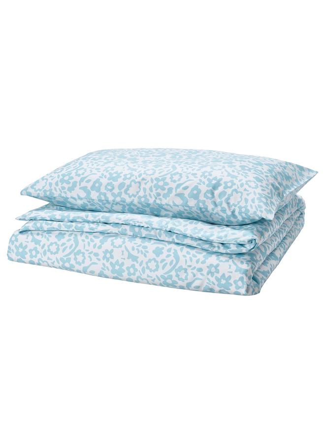 erorex Duvet cover and pillowcase, white/blue, 150x200/50x80 cm - Image 1