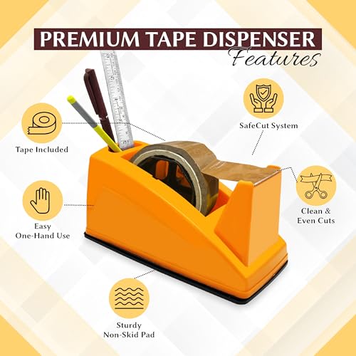 YAJNAS Tape Dispenser for Packing, Heavy Weight and Anti-Skid 2 inch Cello Tape Dispenser for Home, Office, School Use (Random Color) - Image 2