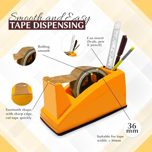 YAJNAS Tape Dispenser for Packing, Heavy Weight and Anti-Skid 2 inch Cello Tape Dispenser for Home, Office, School Use (Random Color) - Image 3