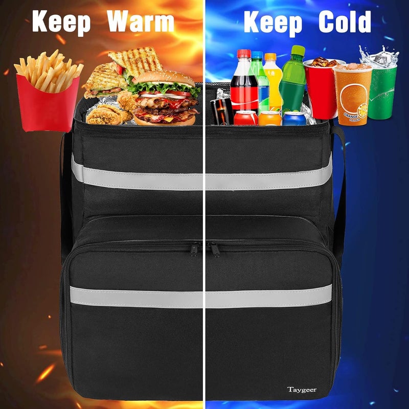 Taygeer Food Delivery Backpack, Expandable Insulated Food Delivery Bag for Grocery Bike, Large Leakproof Waterproof Hot Pizza Bags with 4 Mesh Pockets Reflective Strip for Uber Eat, Doordash, Black - Image 3