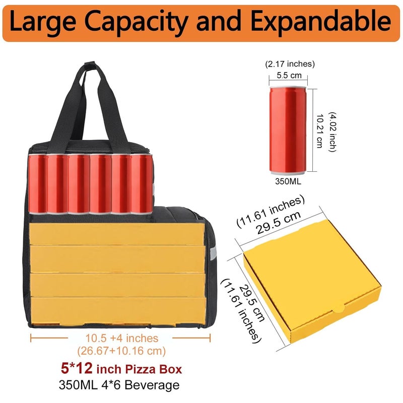 Taygeer Food Delivery Backpack, Expandable Insulated Food Delivery Bag for Grocery Bike, Large Leakproof Waterproof Hot Pizza Bags with 4 Mesh Pockets Reflective Strip for Uber Eat, Doordash, Black - Image 2