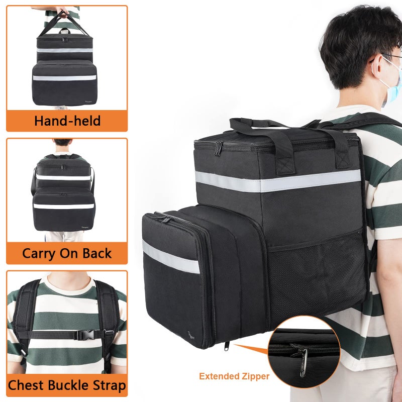 Taygeer Food Delivery Backpack, Expandable Insulated Food Delivery Bag for Grocery Bike, Large Leakproof Waterproof Hot Pizza Bags with 4 Mesh Pockets Reflective Strip for Uber Eat, Doordash, Black - Image 4