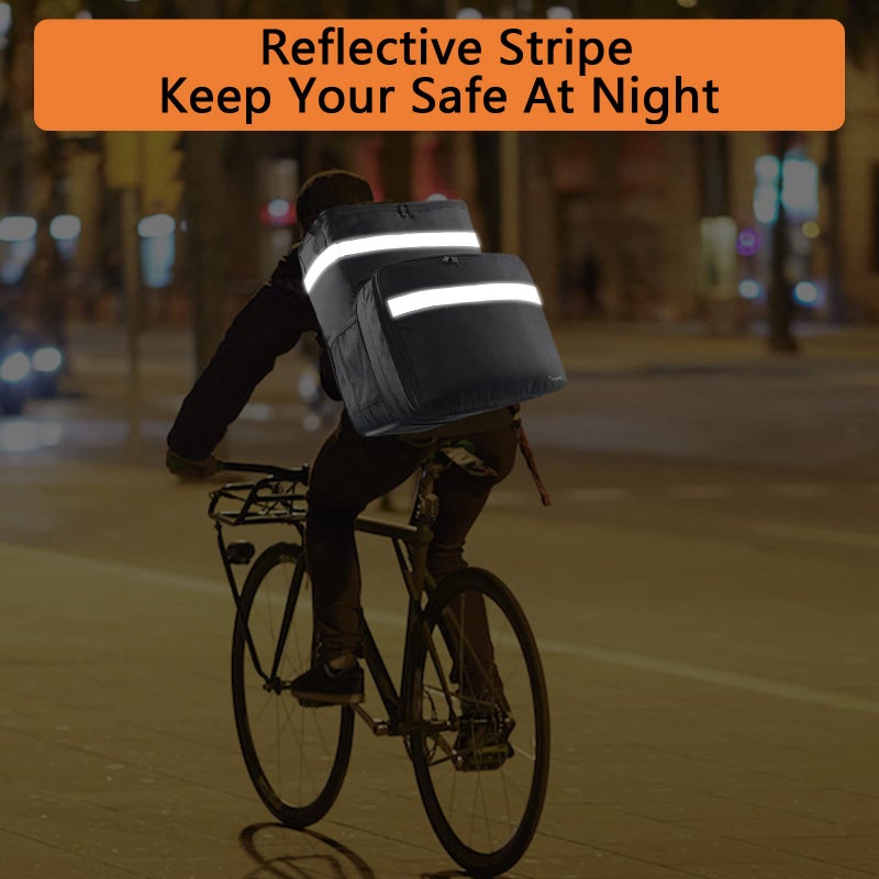 Taygeer Food Delivery Backpack, Expandable Insulated Food Delivery Bag for Grocery Bike, Large Leakproof Waterproof Hot Pizza Bags with 4 Mesh Pockets Reflective Strip for Uber Eat, Doordash, Black - Image 5