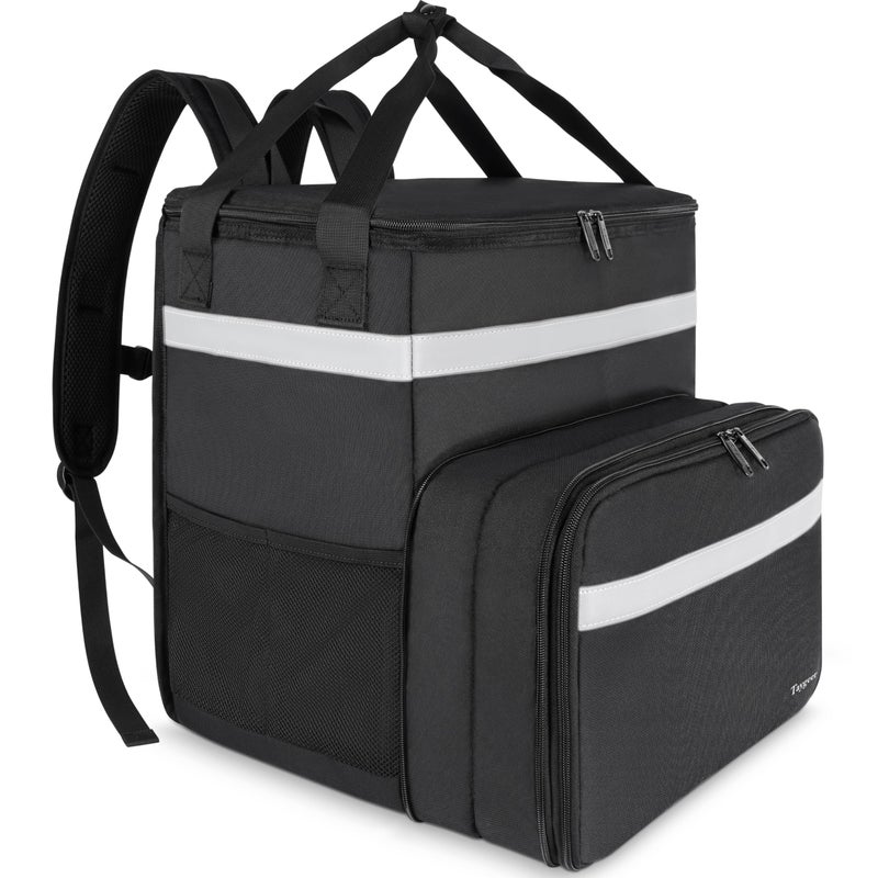 Taygeer Food Delivery Backpack, Expandable Insulated Food Delivery Bag for Grocery Bike, Large Leakproof Waterproof Hot Pizza Bags with 4 Mesh Pockets Reflective Strip for Uber Eat, Doordash, Black - Image 1