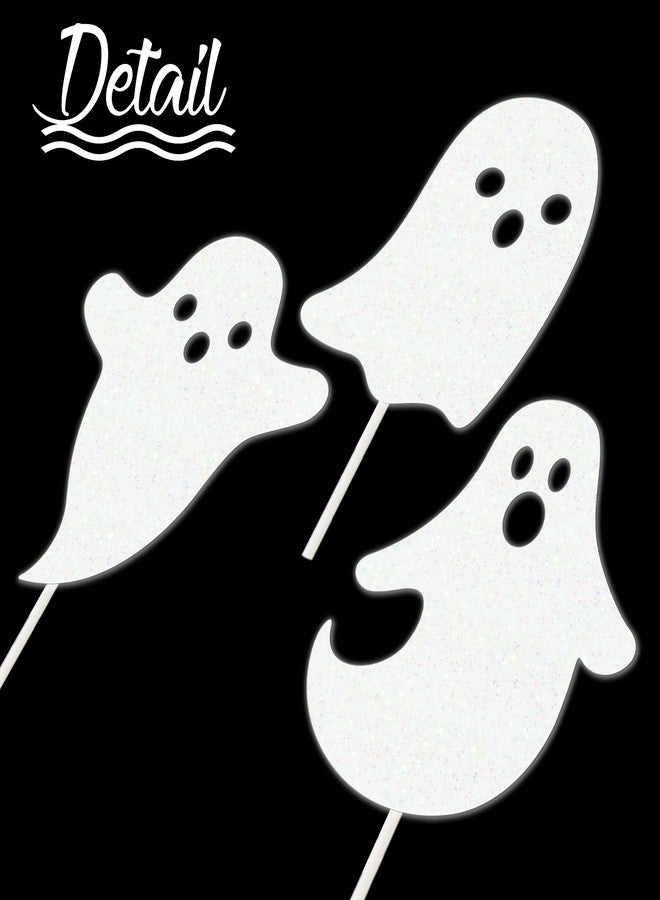 umoni Halloween White Glitter Ghost Cupcake Toppers 24PCS Ghosts Baby Shower Cake Decorations Cute Ghost Cake Toppers for Happy Halloween Birthday Party Baby Shower Supplies - Image 4