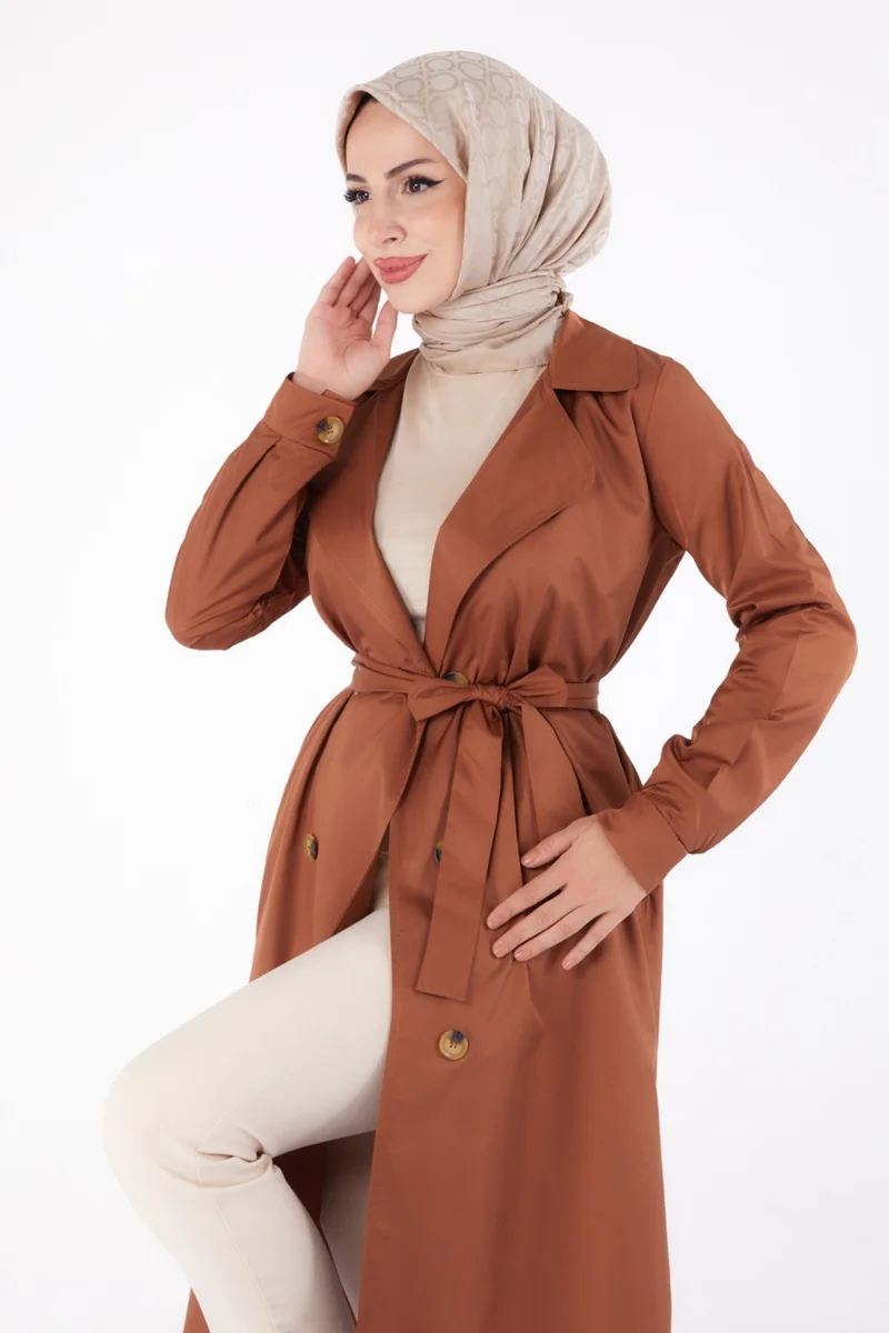 Tofisa Plain Shirt Collar Women's Brown Trench Coat - 11012