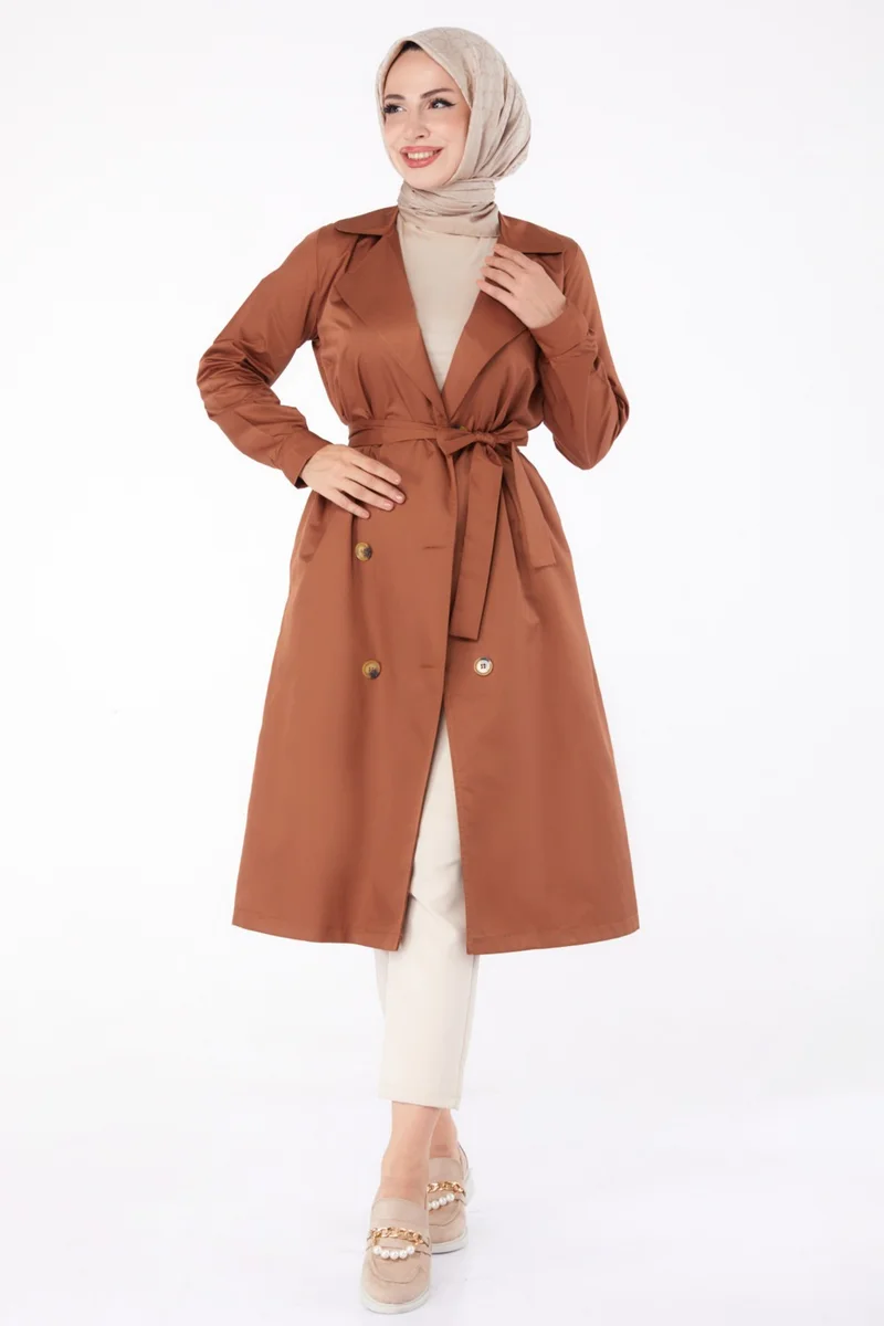 Tofisa Plain Shirt Collar Women's Brown Trench Coat - 11012