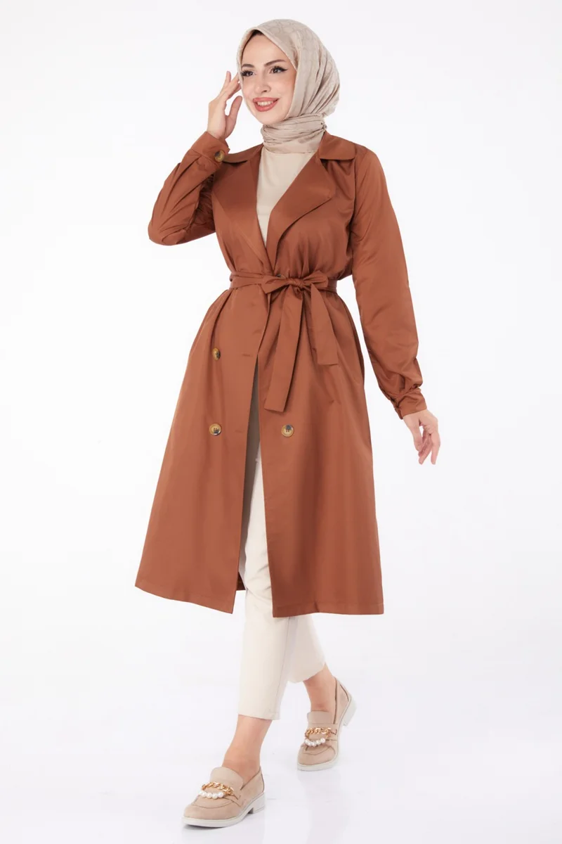 Tofisa Plain Shirt Collar Women's Brown Trench Coat - 11012
