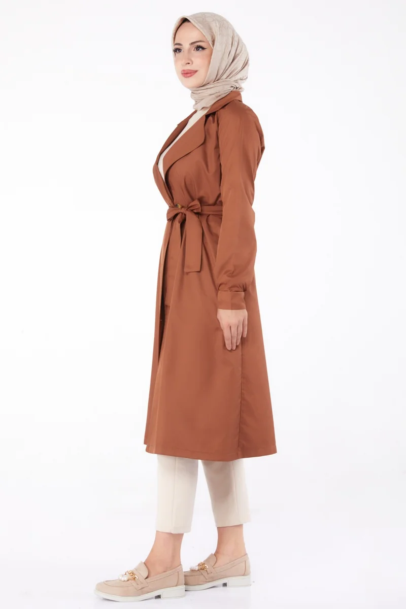 Tofisa Plain Shirt Collar Women's Brown Trench Coat - 11012