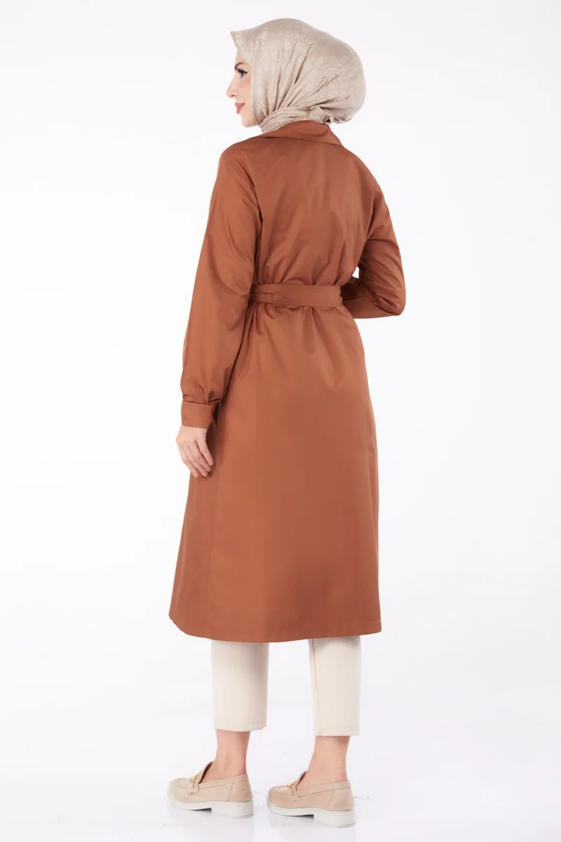 Tofisa Plain Shirt Collar Women's Brown Trench Coat - 11012