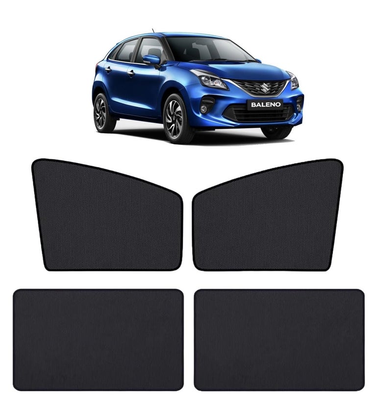 Auto Hub Nylon Car Window Sunshade/Curtains Compatible with Maruti Baleno (Model-2022-Till Date) - Pack of 4, Baleno Sun Shade - Image 1