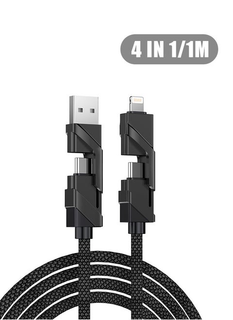 4 in 1 Fast Charging Cable, Type-C Port 1m Universal Charger Cable, 120W Fast Data Sync Charging Adapter Compatible with Laptop/Tablet/Phone (Black)