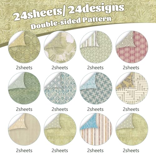 MIATTCLD 12x12 Scrapbook Paper Pastel Background Paper for Scrapbooking, 24 Sheets/24 Designs Decorative Craft Papers Double Sided Patterned Papers for Junk Journals DIY Cards Album Decor - Image 3