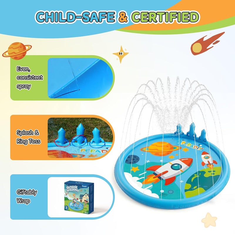 Peradix Toddler Splash Pad for Kids, 67" Sprinkler Mat with Ring Toss Game, Kids Summer Toys for Boys Girls & Family, Baby Splash Pad for Outside Backyard Garden Lawn Water Games, 6 Plastic Rings - Image 5